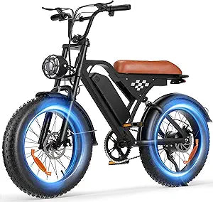 Flydone Off Road Electric B Suspension 55+ Miles Bright Headlight Long Seat 20mph Commuting Electric Dirt Bike Mountains EBikercycle All-Terrain