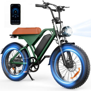 Flydone Electric Bike for Adults,20" Fat Tire 2000W Peak 55+ Miles Full Suspension ebikes for Adults,Bright Headlight Long Seat 20-28mph Commuting E Bike,All-Terrain Electric Dirt Bike for Teens,Green
