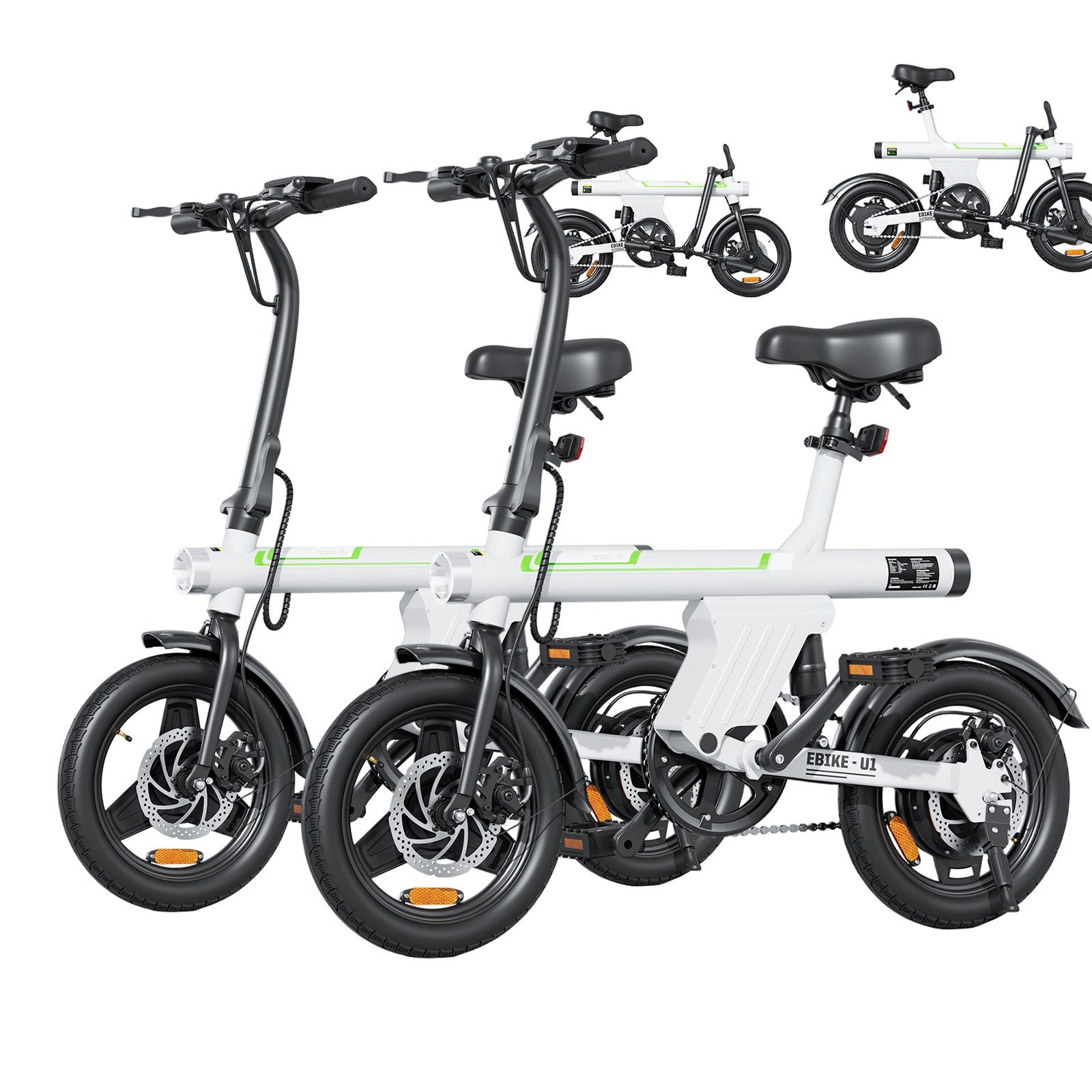 Flydone 2pcs  Mini Electric Bike for Adults, 500W Motor 20 mph Folding E-Bikes, 14" Adult Electric Bicycles with Smart Uphill 36v 7.8AH Battery UL 2849 Certified E Bike for Teens,White